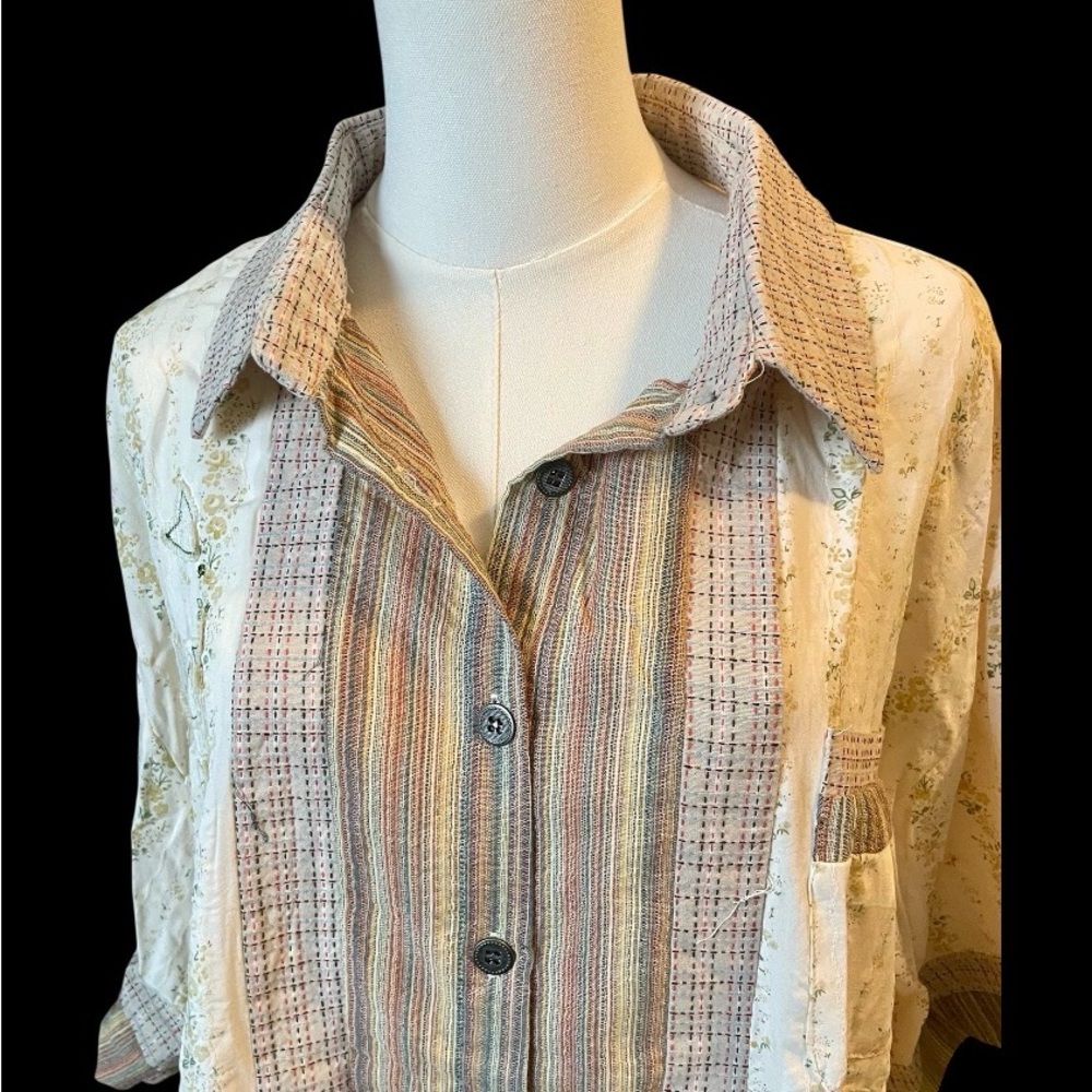 POL Printed Button Down Patchwork Short Sleeve Sh… - image 11